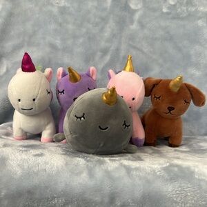 Lot of 5 Snug a Babies Dog Unicorn Cat Narwhal Plushies Stuffed Animals